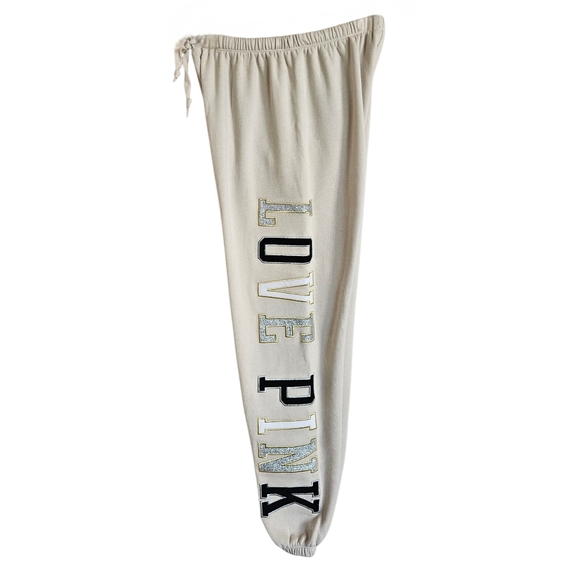 PINK Victoria's Secret Bling Beige " Love Pink" Classic Joggers Size S - Picture 4 of 6